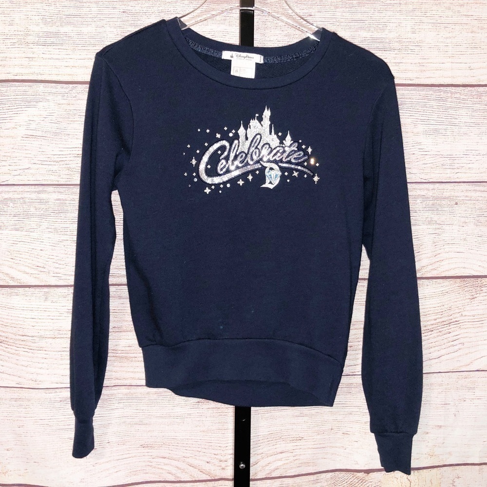 Disney Parks Navy Diamond Celebration 60 Years Embellished Sweatshirt Size XS